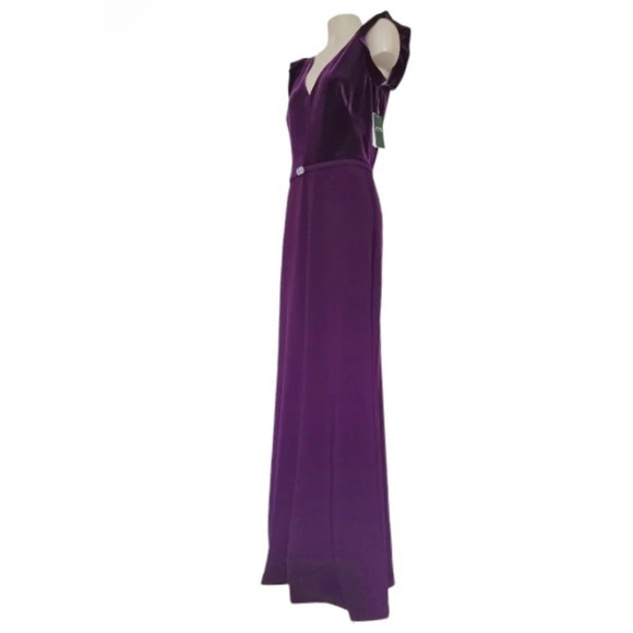 New! Lauren Ralph Lauren  Aubergine Purplw Velvet Evening Bridesmaid Gown - Picture 5 of 11